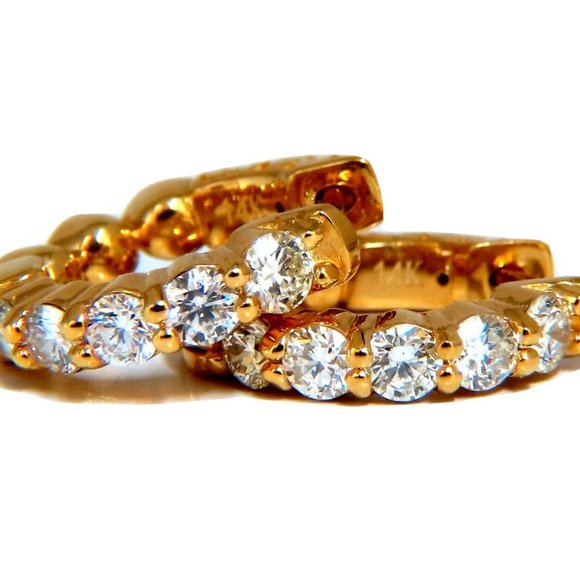 .88ct Natural Round Diamond mini hoop earrings 14kt yellow gold Dime